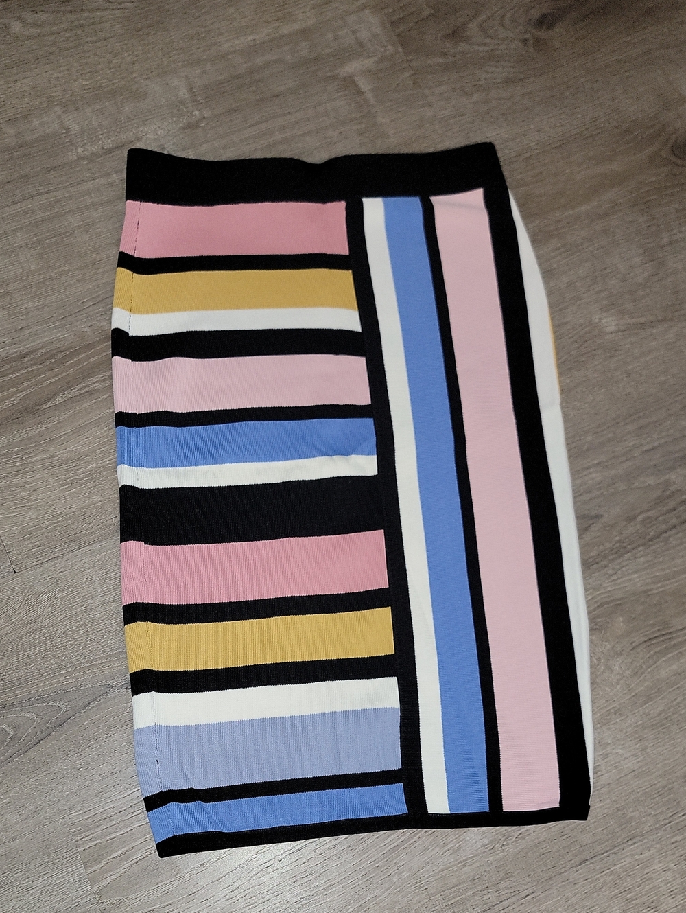 Colorblock Striped Pencil Skirt - Pink, Blue & Yellow